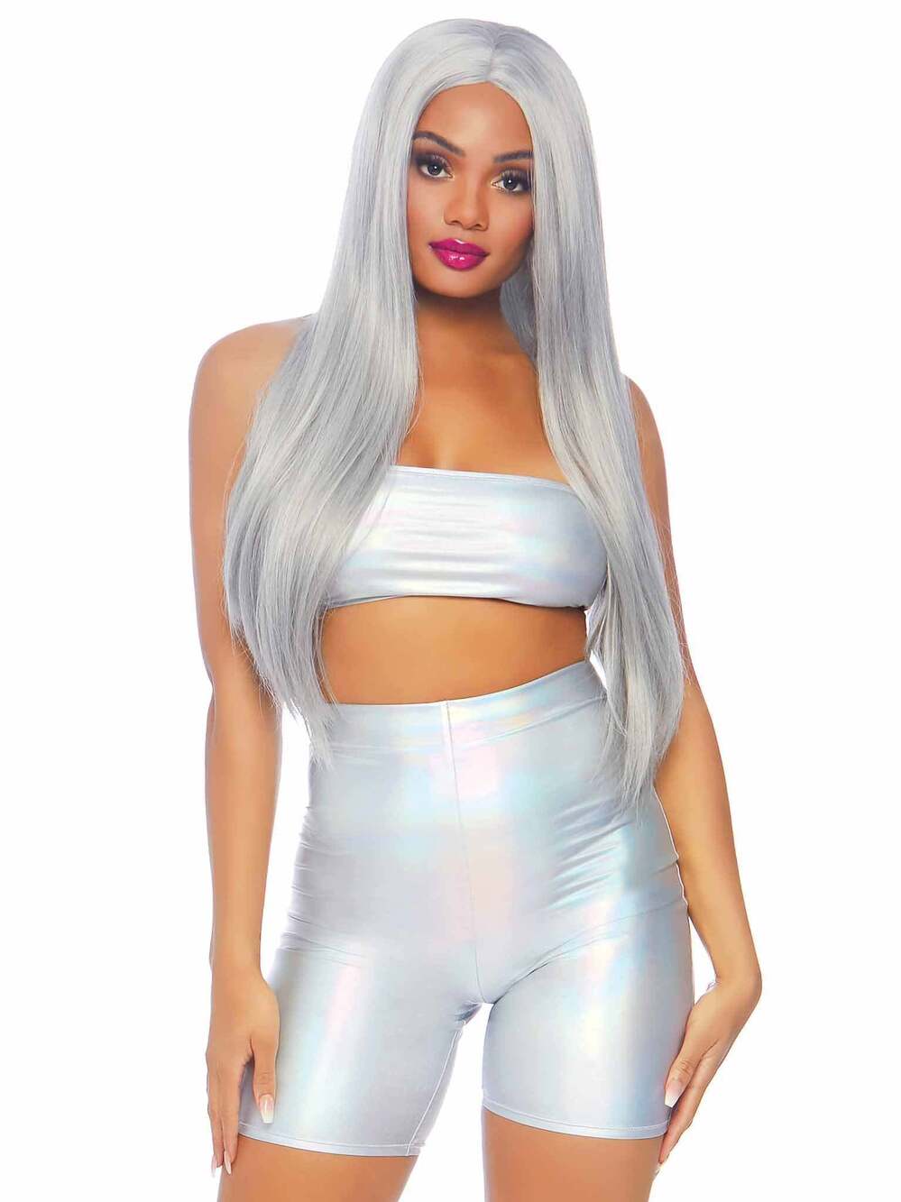 leg Avenue - Holographic Bandeau and Shorts Set - SILVER